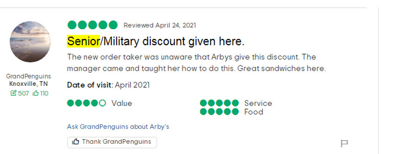 Arby's Senior Discount