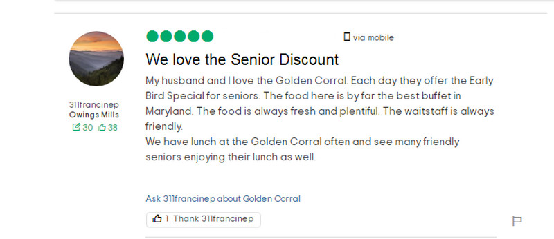 Golden Corral Senior Discount Reviews