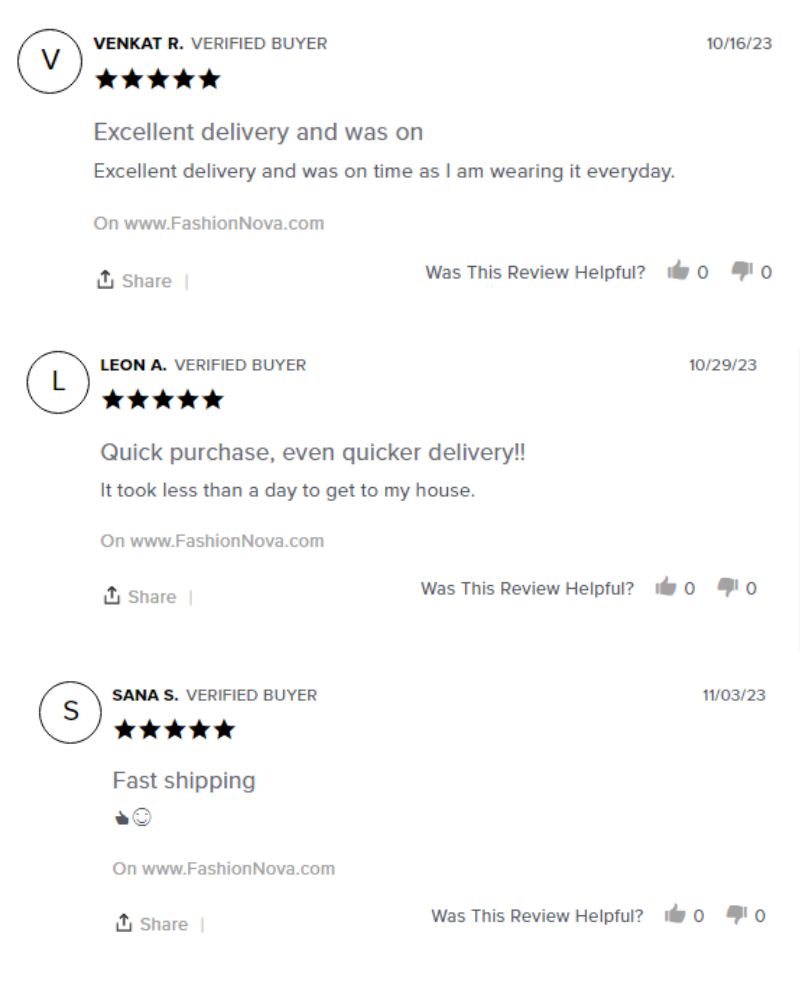 Fashion Nova Overnight Shipping Reviews