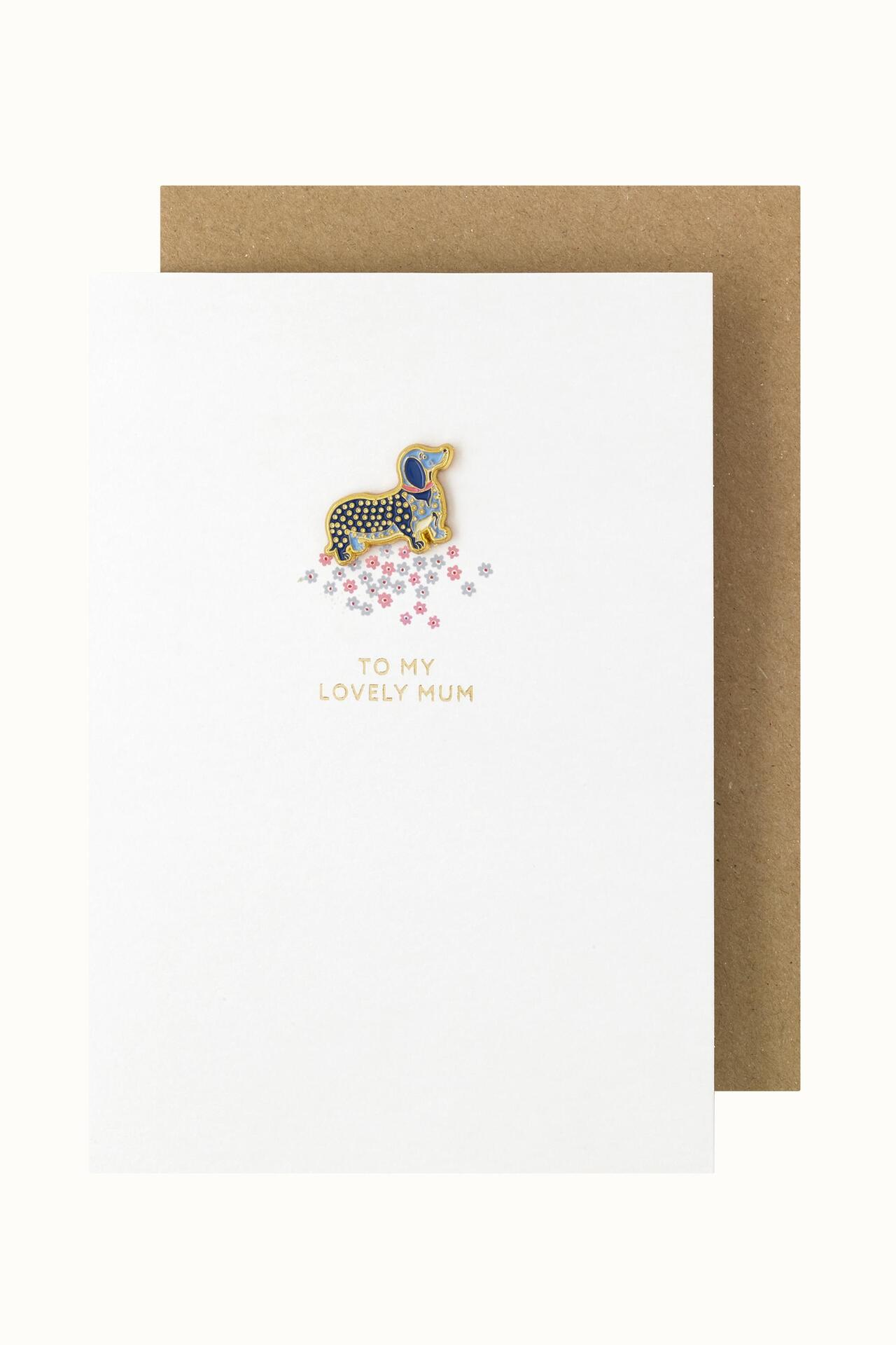 Cath Kidston Puppy Fields Lovely Mum Enamel Pin Card in Cream, 100% Fsc Paper