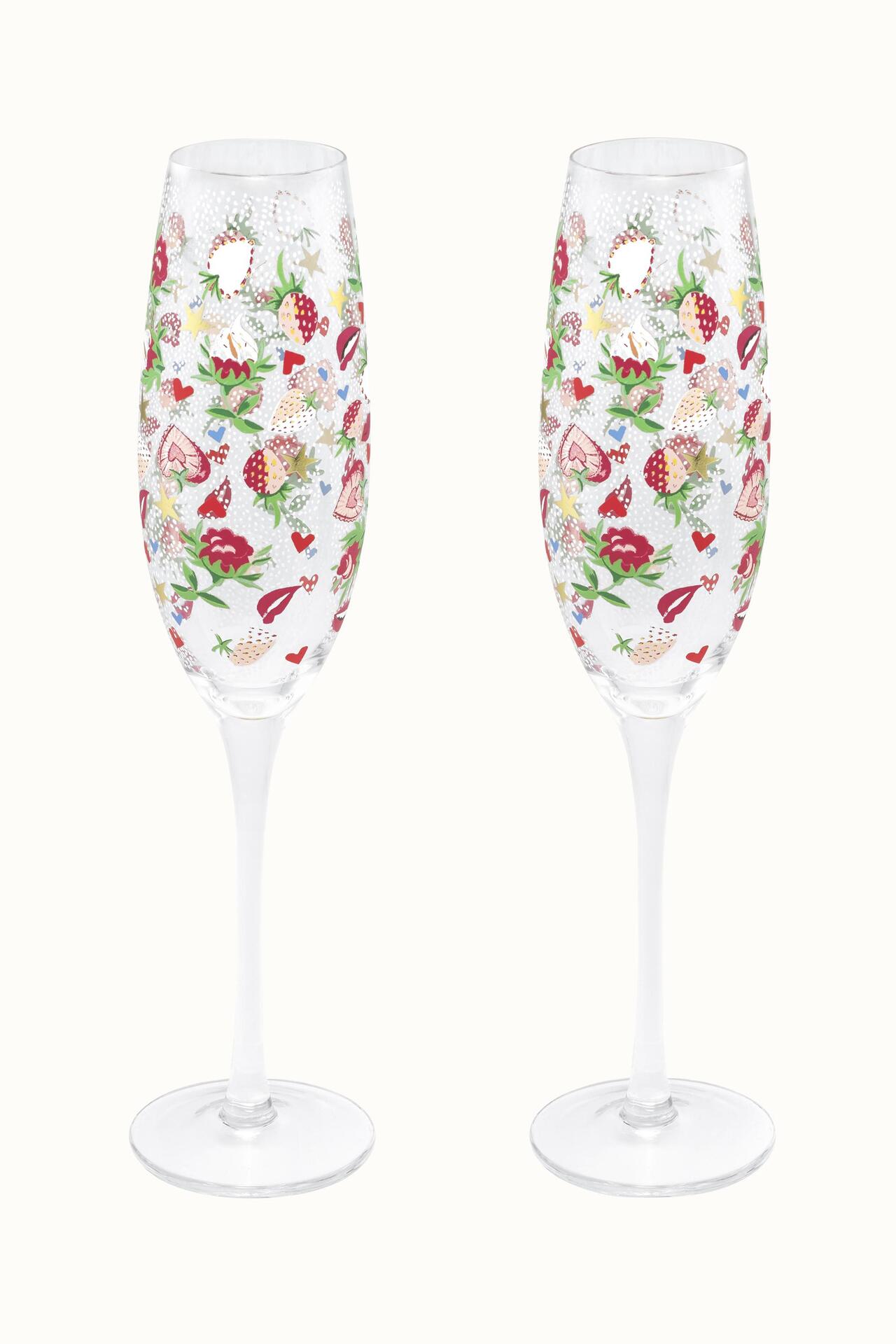 Cath Kidston GBBO Showstopper Ditsy Set of 2 Champagne Flutes in Cream/pink