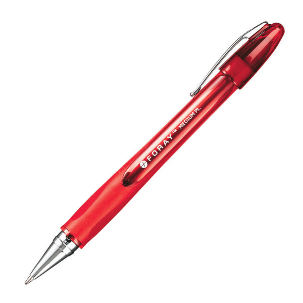 FORAY Super Comfort Grip Ballpoint Pens With Caps, Medium Point, 1.0 mm, Red Barrel, Red Ink, Pack Of 12