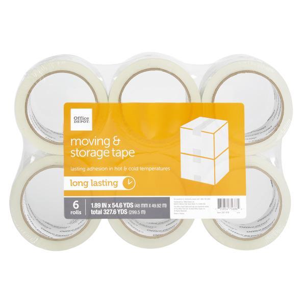 Office Depot Brand Moving & Storage Packing Tape, 1.89" x 54.6 Yd., Crystal Clear, Pack Of 6 Rolls