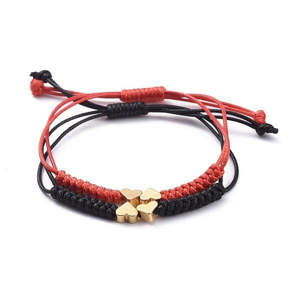 PandaHall Unisex Adjustable Korean Waxed Polyester Cord Braided Bead Bracelets Sets, with Brass Beads, Heart, Real 18K Gold Plated, Mixed...