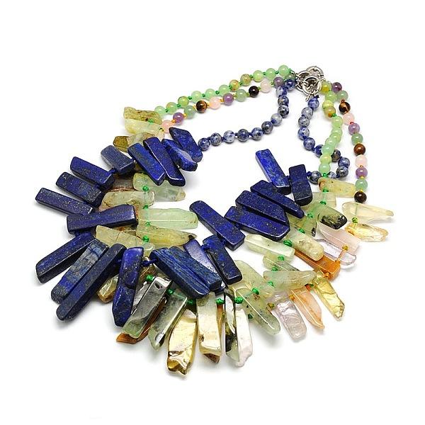 PandaHall Natural Gemstone Beaded Bib Statement Necklaces, with Spring Ring Clasps, Mixed Stone, 22.8 inch Mixed Stone
