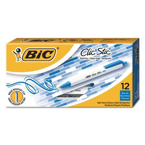 Bic Clic Stic Retractable Ballpoint Pen, Medium 1 mm, Blue Ink, White