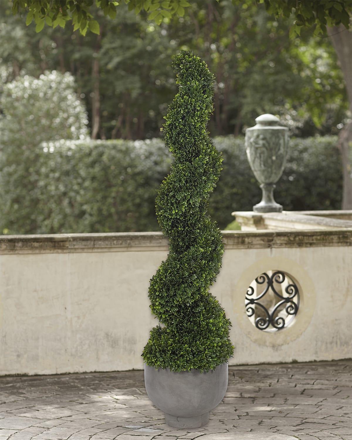Faux Boxwood Spiral Topiary Plant in Concrete Pot, 54"T