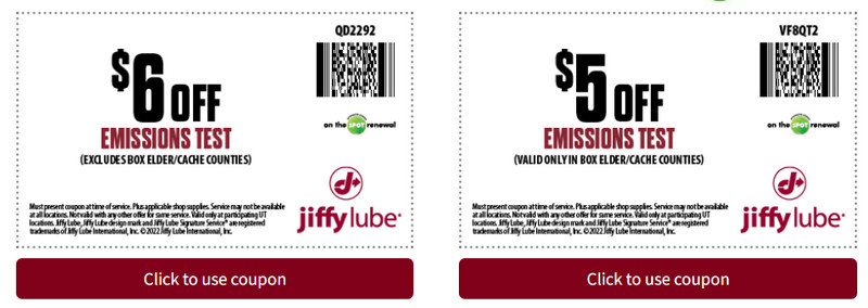 Jiffy Lube Emissions test coupon