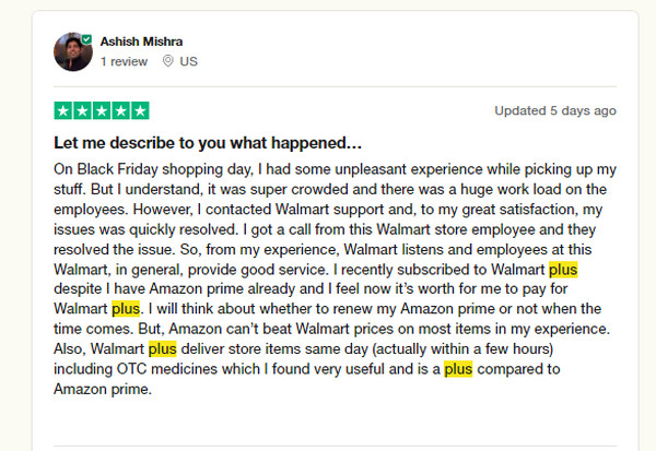 Walmart Plus Customers Reviews