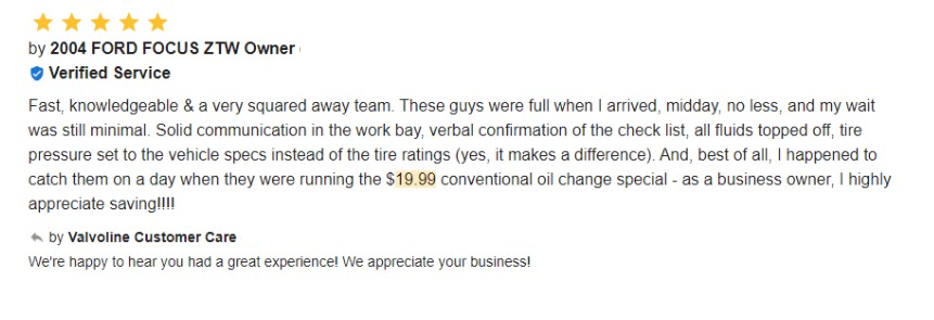 valvoline $19.99 oil change coupon review