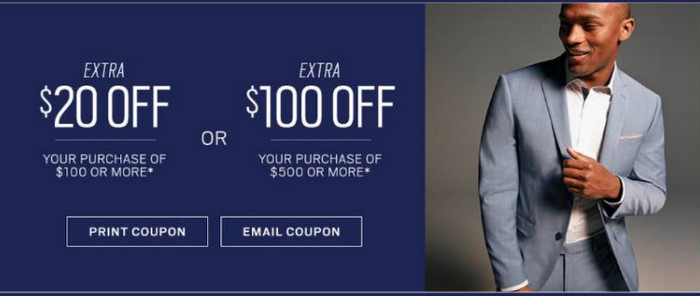 Men's Wearhouse $30 off $100 coupon